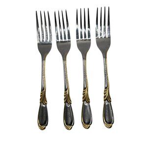 RetroNue Linda Stainless Steel Dinner Forks W/ Gold Accent Set Of 4 Made In Kore